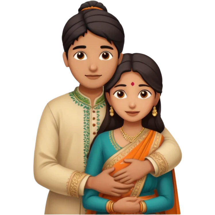 Young indian couple hugging emoji
