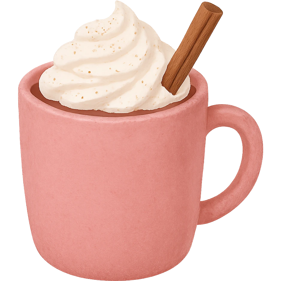 cozy hot chocolate with whipped cream and cinnamon pink, remove background emoji