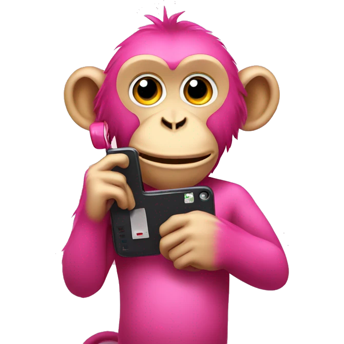 a pink monkey with a phone in his hand  emoji