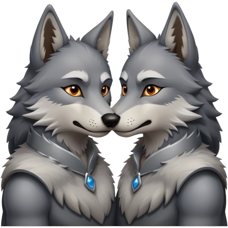 anthropomorphic male wolfs kissing  emoji