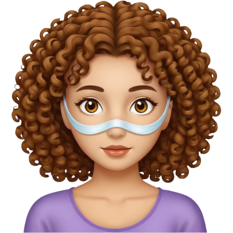 Girl with brow eyes and curly hair with mask for skincare emoji