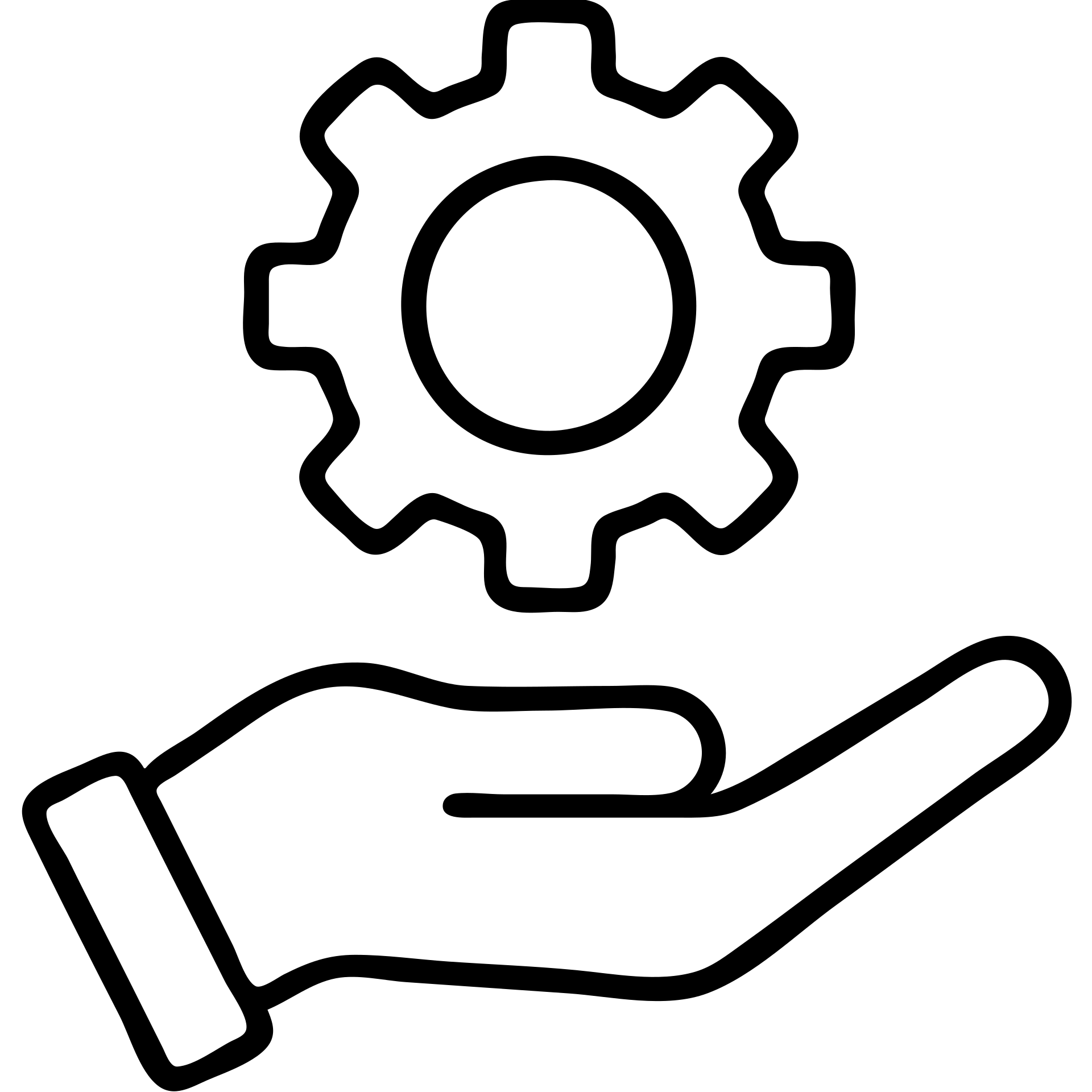 outlined hand holding a cog icon emoji