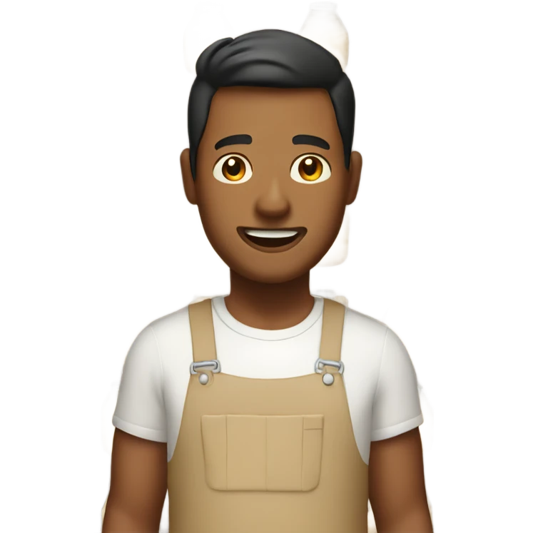 Man with tan jumpsuit and milk coming out of mouth emoji