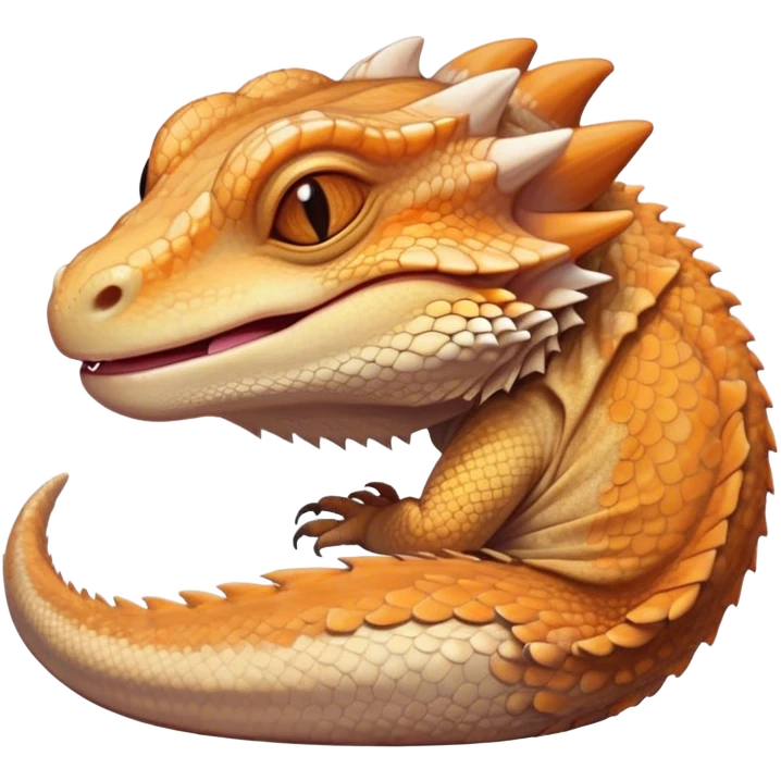 Meme-Worthy Cute Sleeping Bearded Dragon Portrait Emoji, Head resting peacefully with a contented smile, showcasing a delightfully robust build and a luxuriously soft scaled hide in warm earthy tones, eyes shut in a serene, restful nap, Simplified yet hilariously adorable features, highly detailed, glowing with a soft, drowsy light, high shine, relaxed and utterly lovable, stylized with an air of playful laziness, bright and heartwarming, soft glowing outline, capturing the essence of a comically sleepy dragon, so meme‐worthy it feels like it could instantly become the next viral sensation of adorable reptilian slumber! emoji