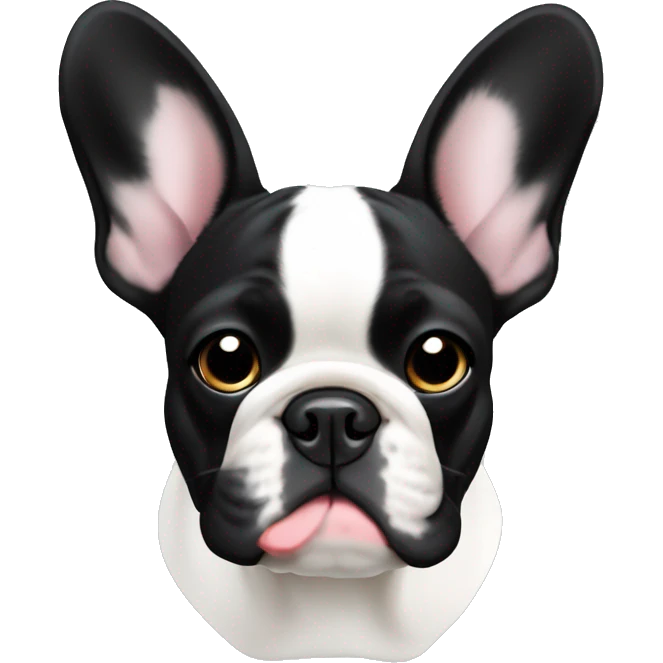 French bulldog black and white, muzzle black with a white stripe in the middle emoji