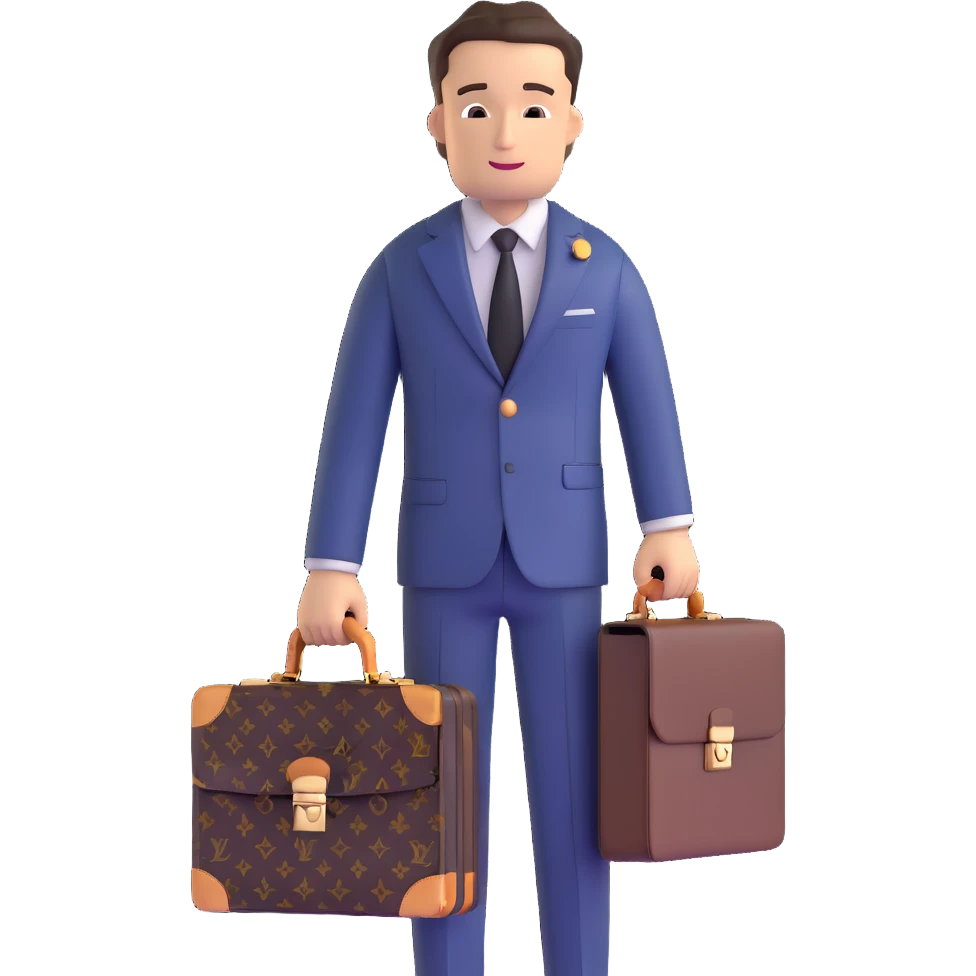 fashionable man wearing Louis Vuitton suit and carrying LV briefcase emoji