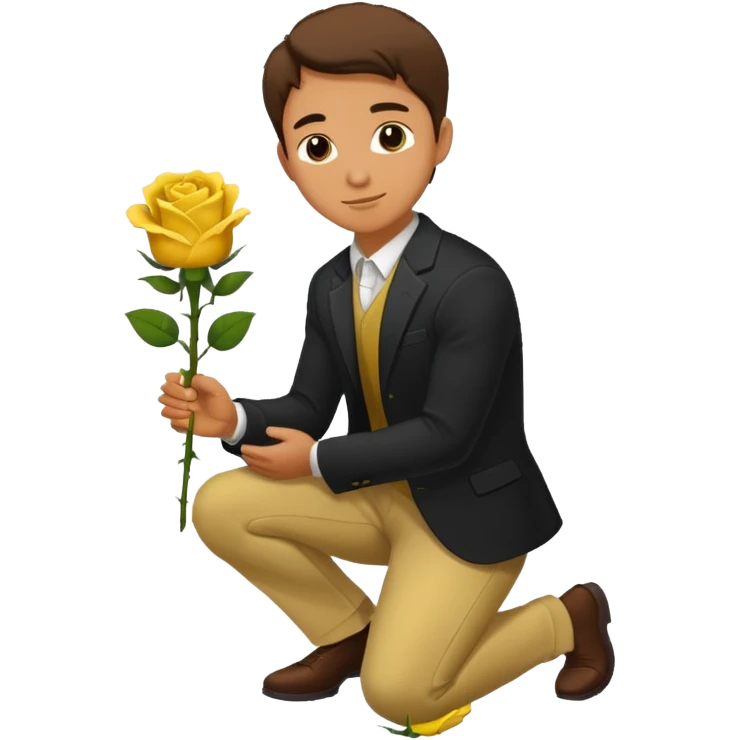 Create a emoji where a man in knee holding a yellow rose like he proposed some one . Make sure no other person emoji