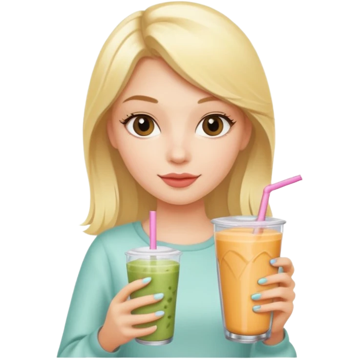 A coquette blonde girl holding a smoothie in her hand emoji