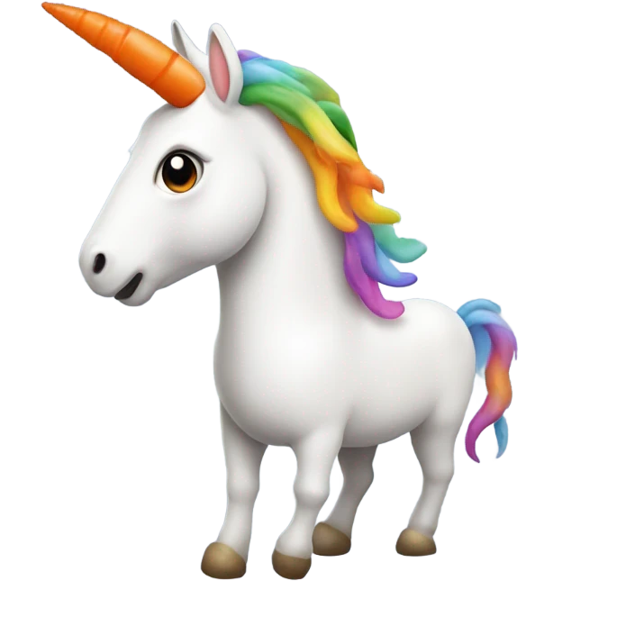 a unicorn with tiny legs and a carrot for a horn  emoji