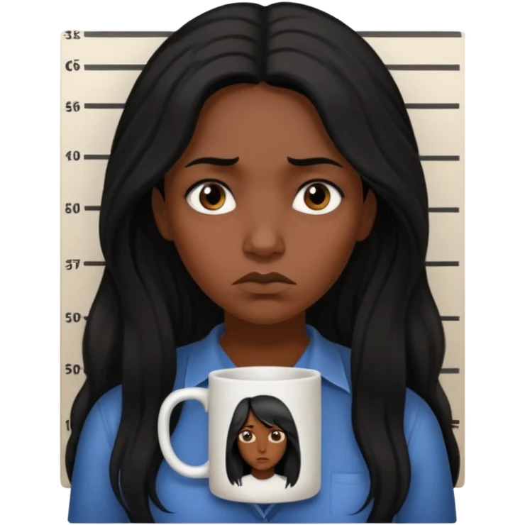 sad black prisoner long haired woman mug shot with bg emoji
