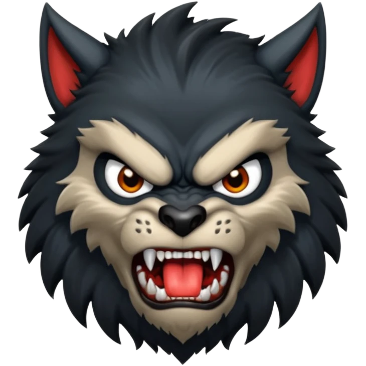 Create an emoji of Werewolf half bodied till waist sharp nails angry face black emoji