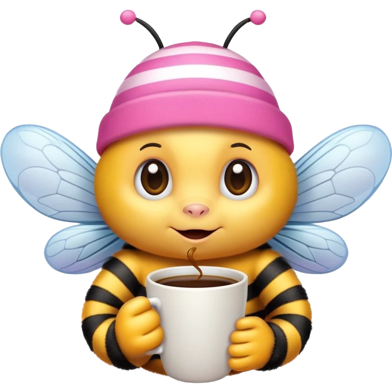 A bee in a pink cap drinking coffee. emoji