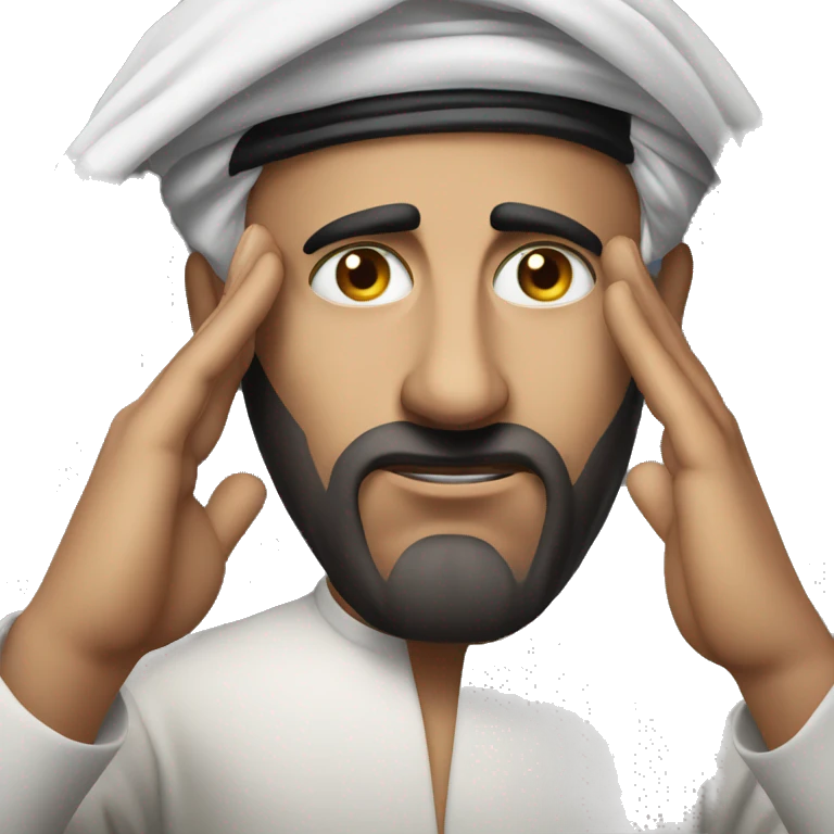 Arab holding his head with his hands photorealistic serious emoji