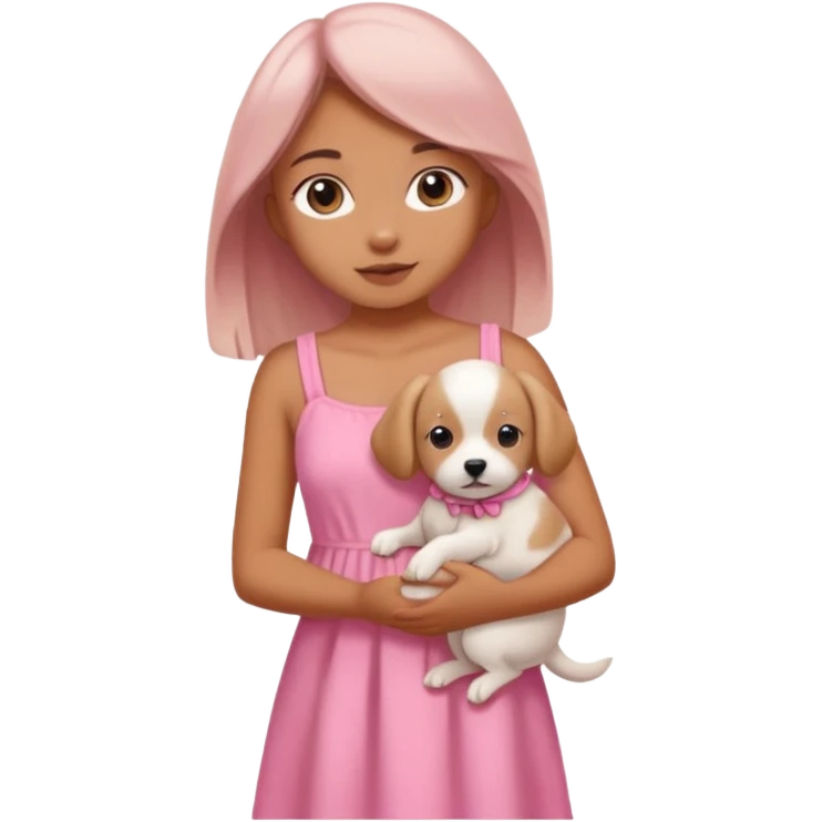 Tanned Girl in pink summer dress with white puppy  emoji