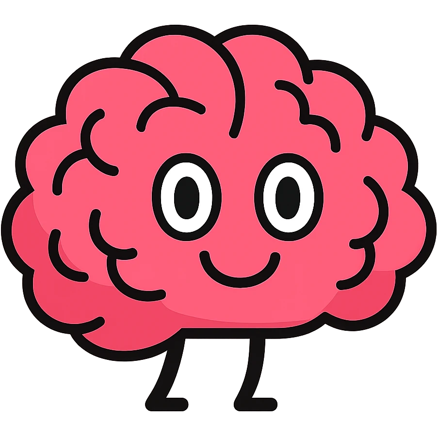 cartoon brain with a happy face, pink, simple style emoji