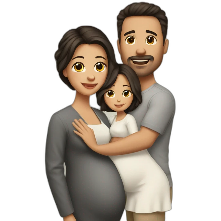Husband (no mustache, no beard) and pregnant wife have dark brown haircut emoji