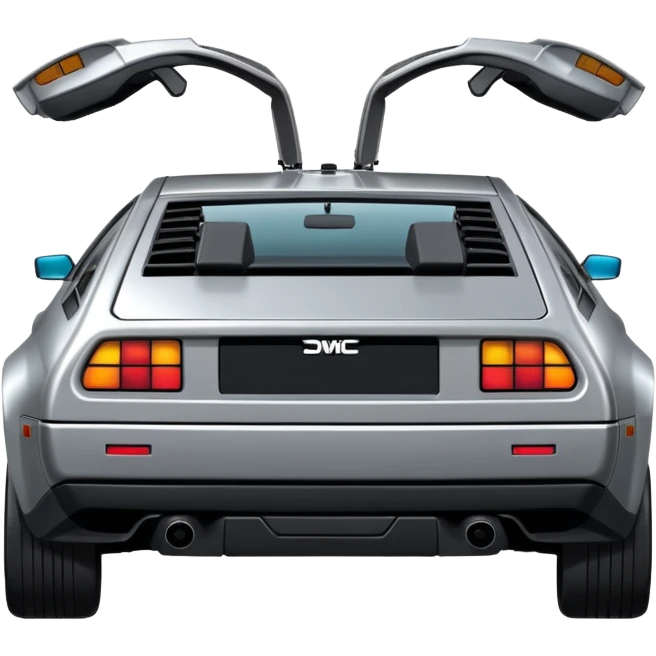 Silver DMC 12 Delorean 30 degree rear backview emoji