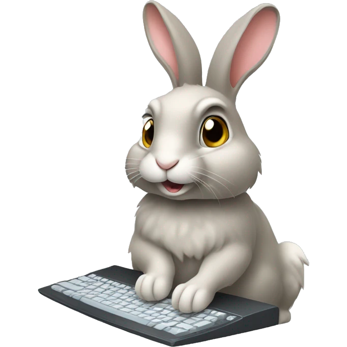 Big cute Flemish rabbit typing on a computer keyboard  emoji