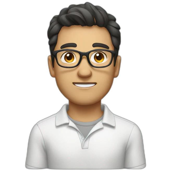 guy with dark hair, a white polo and grey glasses emoji