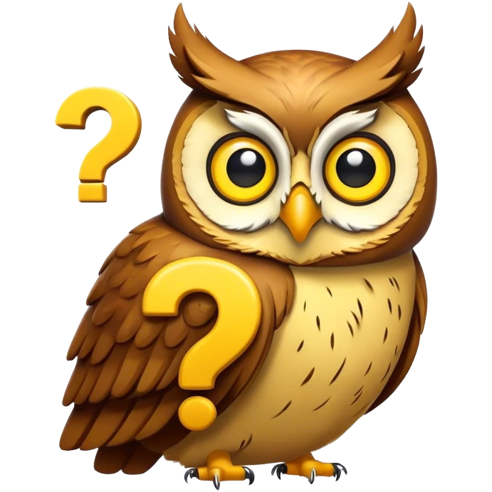Owl and a yellow puffy question mark emoji