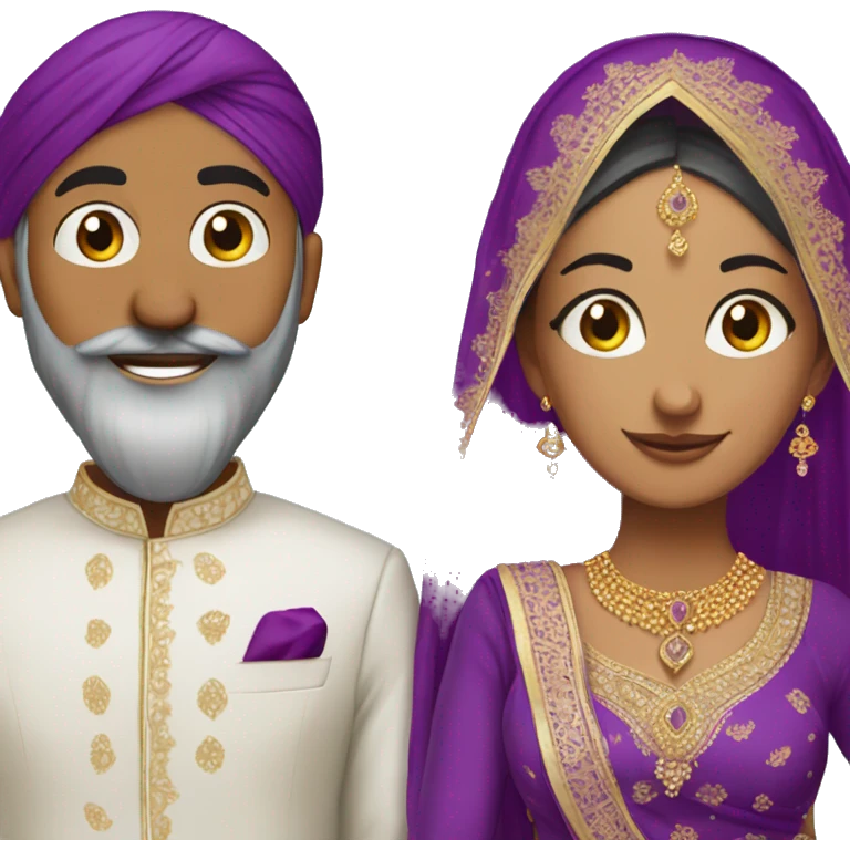 purple theme full head to toe sikh couple getting married emoji