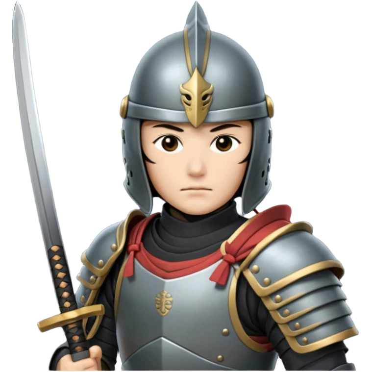  Armored noble with katana at side, kabuto helmet, stern posture. emoji