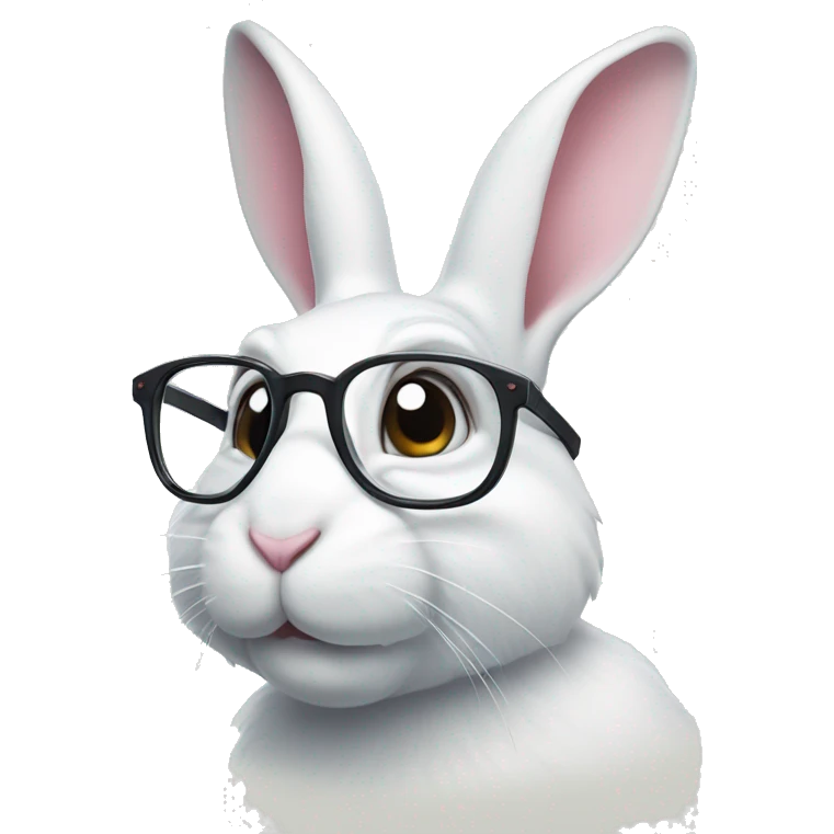 The white rabbit in glasses looks up emoji