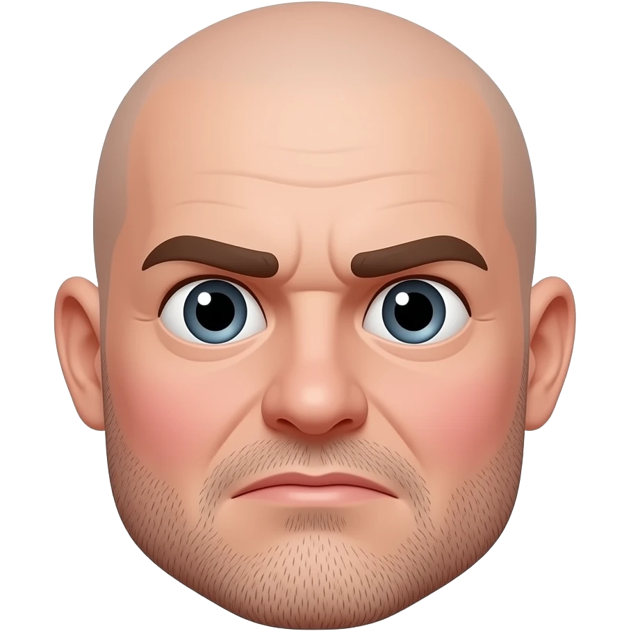 man's face with bald head with big red blushing cheeks, no beard, eyes open very wide, cheeks obviously red, not frowning emoji