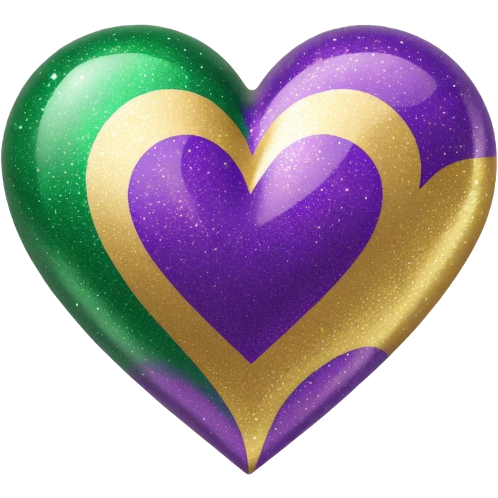 Gold, purple and green glitter ombré Mardi Gras heart emoji