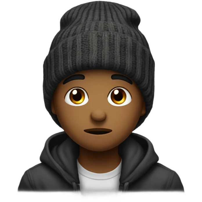 A sad lil hampta with big black eyes and a lil beanie  emoji
