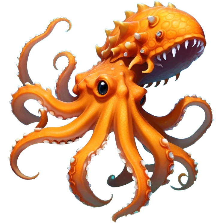 Create a hybrid rocky creature with the agile tentacles and dragon-like features of the orange Dracquid, but with rocky, crystalline growths forming armored segments along its body and a powerful stone jaw like Boulderbite, resulting in a territorial sea guardian that ambushes prey by disguising itself as a coral reef formation before striking with surprising speed. full body, only the creature emoji