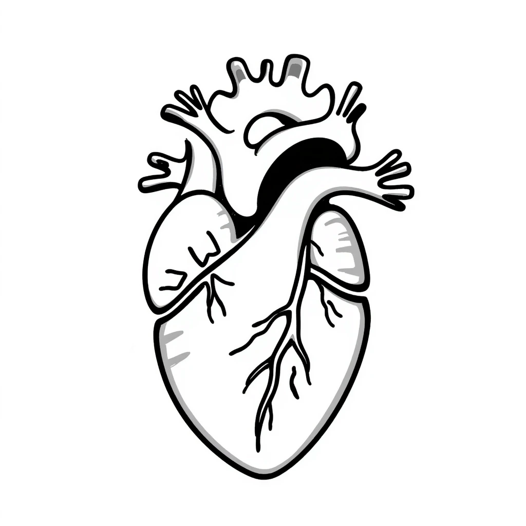 anatomical heart with flowers, hand drawn doodle style emoji
