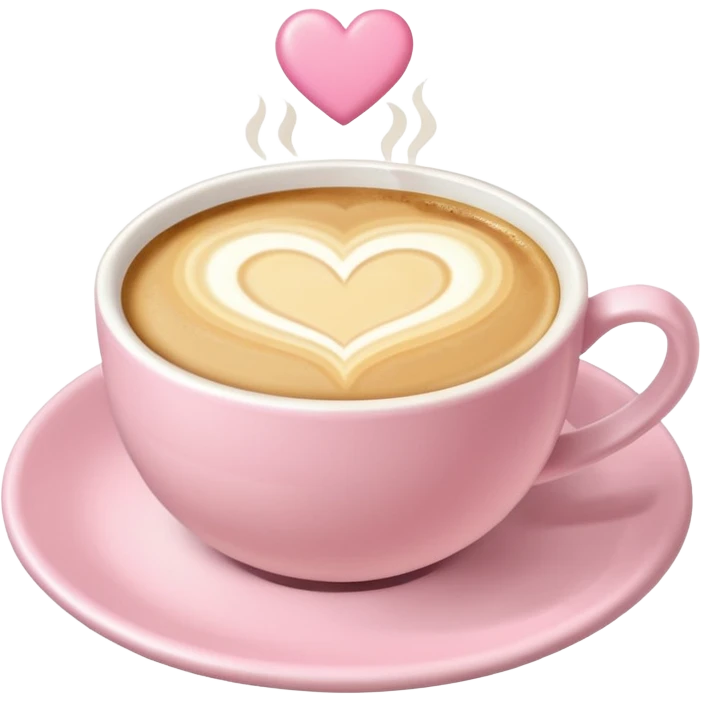 Coffee with a latte art heart in soft pink, beige and yellow pastel colors emoji