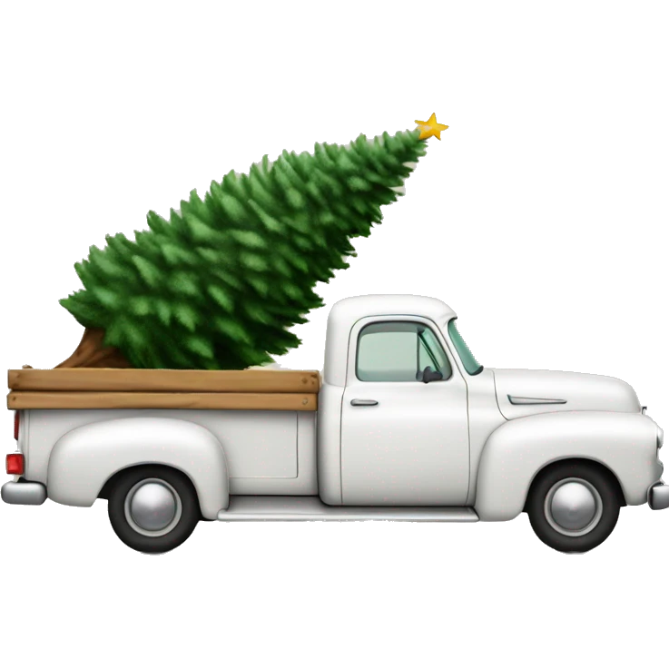 old white pick up truck with a christmas tree in the trunk emoji