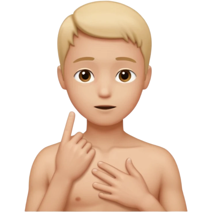 cartoon-style human character, finger firmly touching their own chest, clear 'me' expression, very direct pose, clean white background emoji