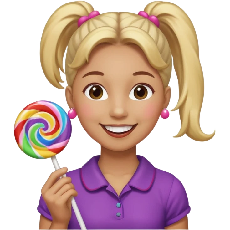 Using this emoji 🥹 make me one with ponytail hair holding a lollipop in each hand emoji