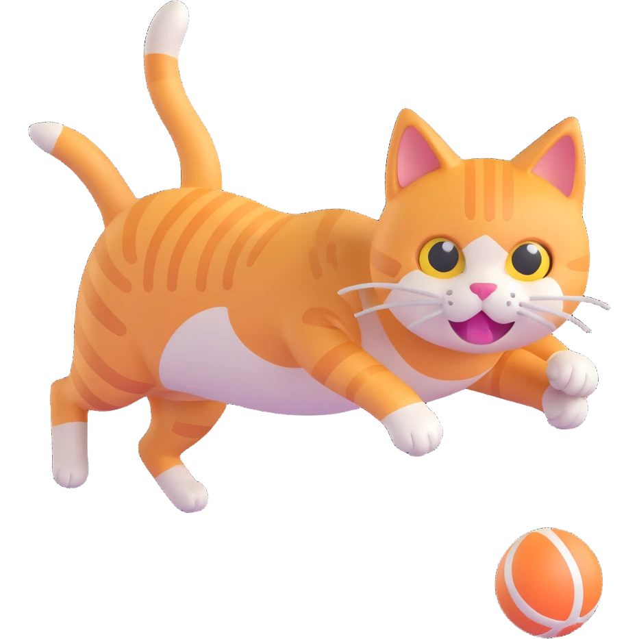 A cat chasing a ball that looks like the uploaded image emoji