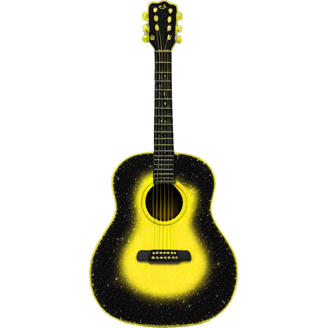 Realistic neon yellow to black acoustic guitar with sparkly shiny glitter and diamonds on it. emoji
