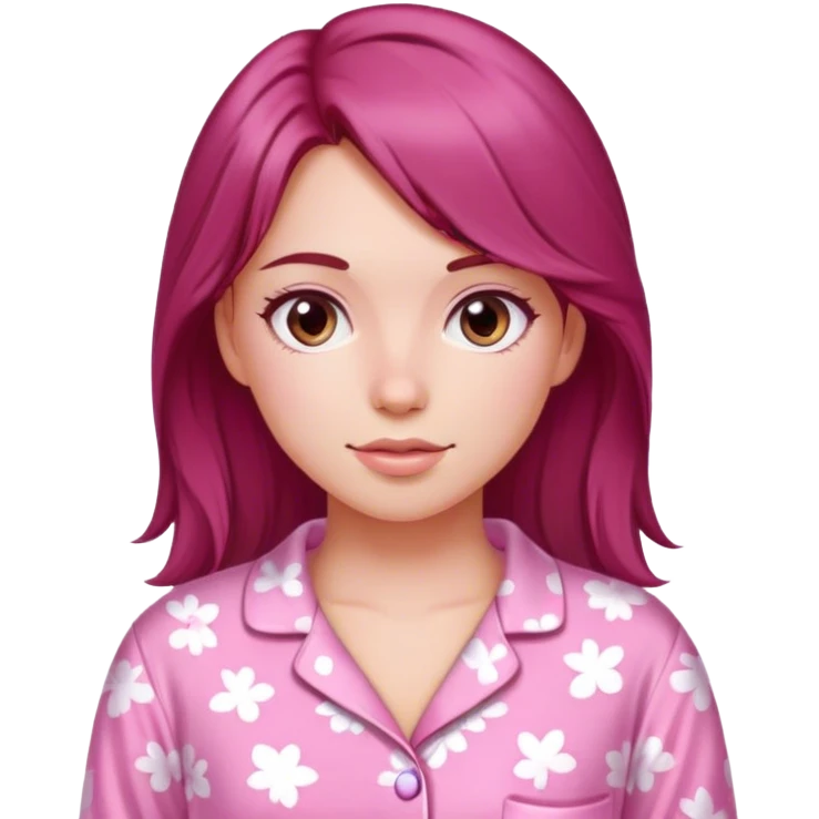 A beautiful, burgundy haired girl wearing pink pajamas emoji
