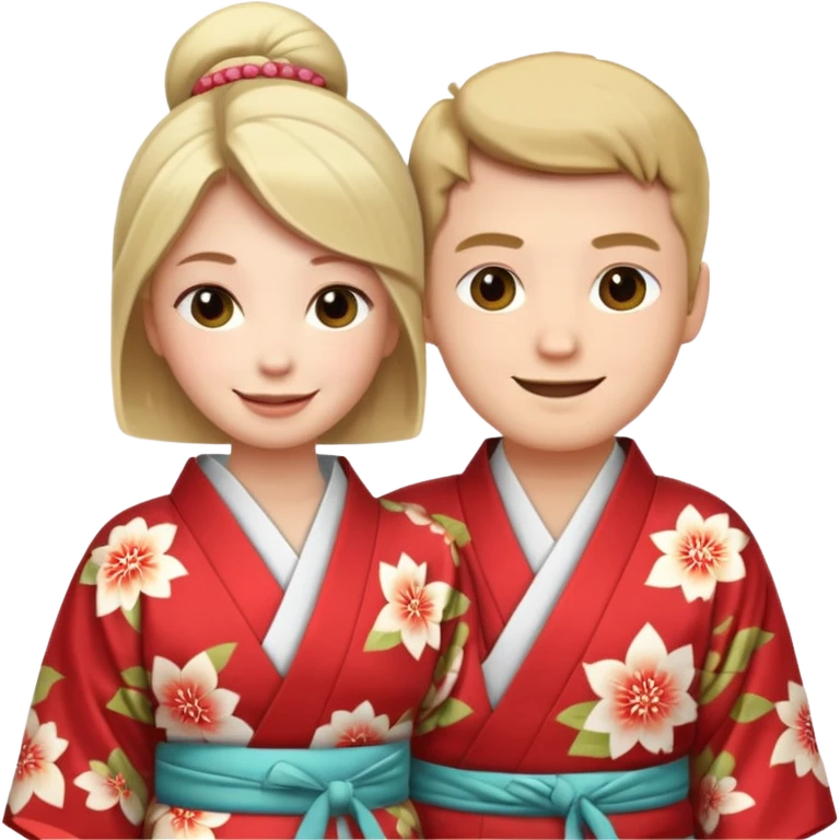 A couple of white people vacationing in Japan, wearing traditional kimonos emoji