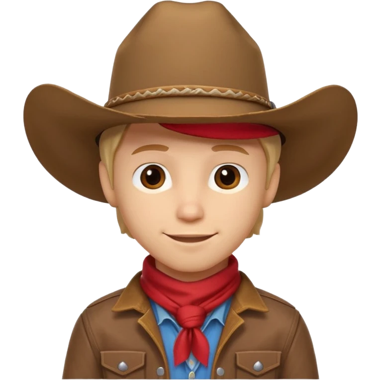 cute cowboy portrait, head and shoulders only, cowboy hat, bandana, western jacket, confident smile, 3D cartoon, mobile game icon style, clean background, no text, no watermark
 emoji