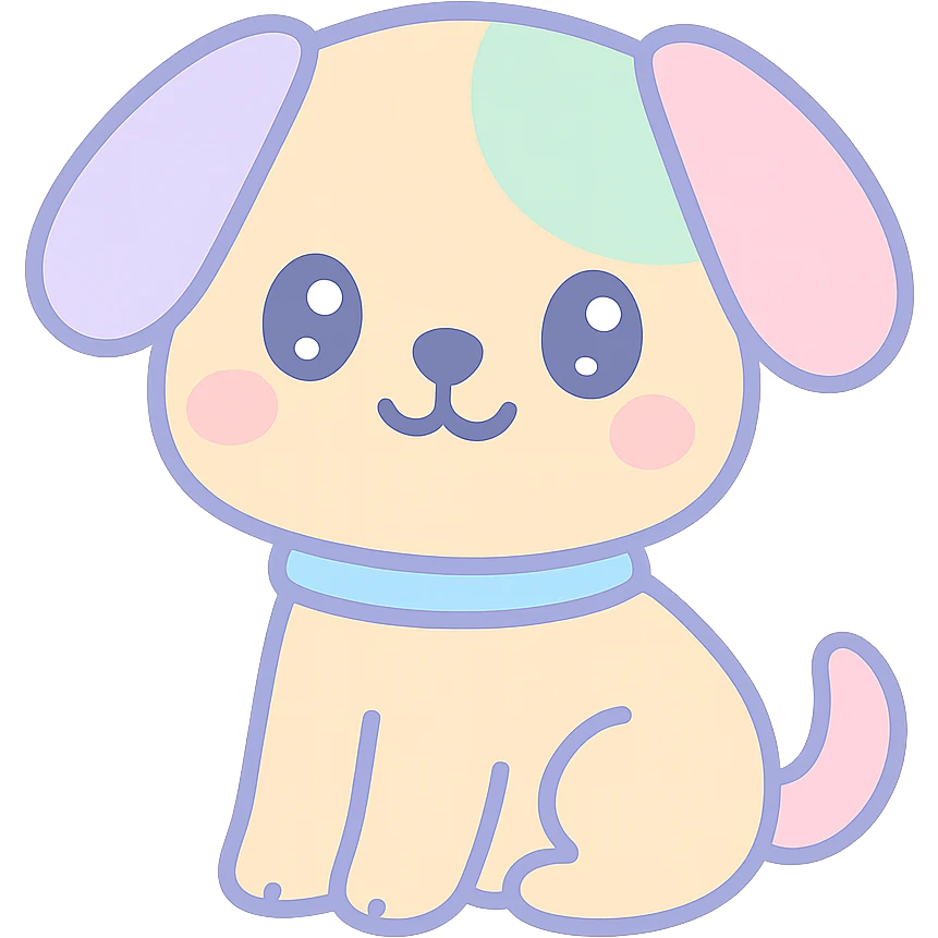 {
  "style_description": {
    "overall_look": "Cute, minimal, and soft with a friendly and playful tone",
    "material_simulation": {
      "primary_material": "flat digital color",
      "texture_detail": "smooth surfaces with no texture or shading",
      "pattern": "none or very simple decorative accents (e.g., hearts, stars)"
    },
    "geometry": {
      "edge_style": "rounded, soft curves with no sharp angles",
      "dimensionality": "flat two-dimensional appearance with simple shapes"
    },
    "color_palette": {
      "scheme": "pastel and light tones",
      "preferred_colors": ["pink", "mint", "lavender", "baby blue", "peach"],
      "contrast": "low contrast with bright accents"
    },
    "facial_features": {
      "eyes": "large, sparkly, often oval or circular",
      "mouth": "small, often a simple curve or dot",
      "expression": "joyful, innocent, or calm"
    },
    "lighting": {
      "type": "none or implied with soft highlights",
      "purpose": "maintain a clean and cheerful look"
    },
    "render_constraints": {
      "avoid": ["realistic shading", "high detail", "dark themes", "texture noise"],
      "focus_on": ["cute expression", "iconic simplicity", "emotional warmth"]
    },
    "background": {
      "color": "white or soft pastel",
      "style": "plain or patterned with simple icons (e.g., polka dots, stars)",
      "lighting_consistency": "no shadows, evenly lit feel"
    }
  }
}

{subject} = dog emoji