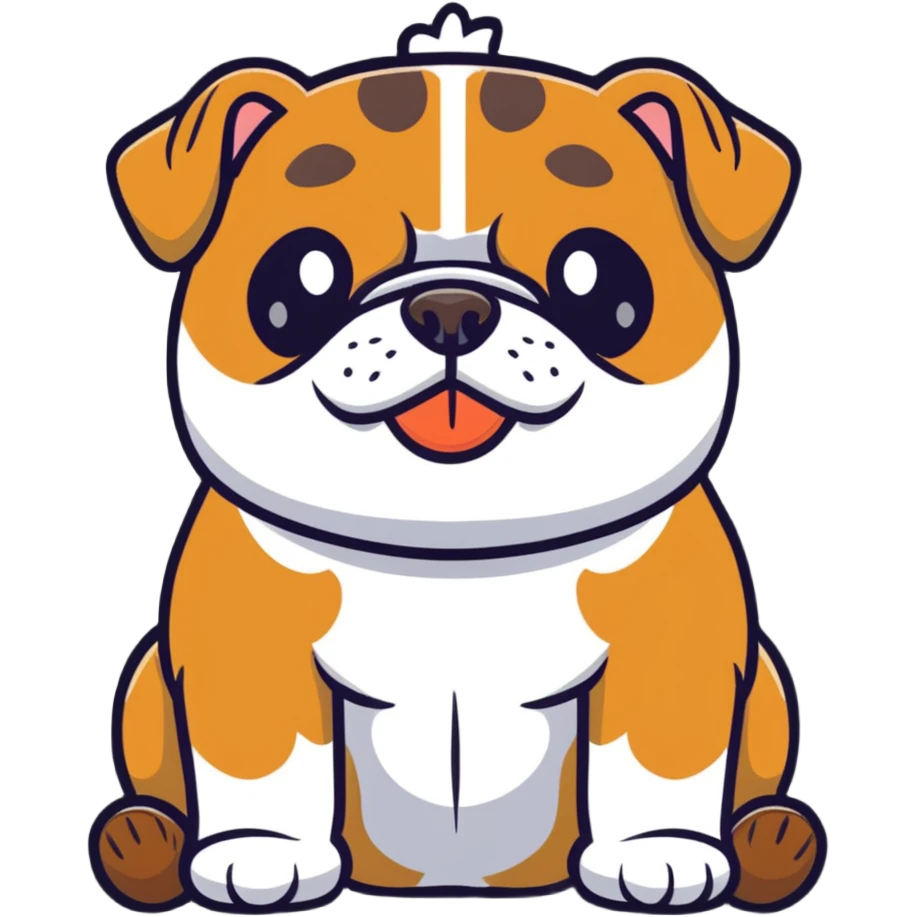 super cute bulldog sitting, front facing emoji