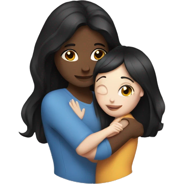 Girls hugging affectionately. They both have white skin and long black hair  emoji