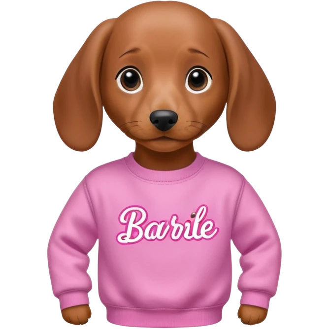 Dashound puppy wearing a pink sweatshirt that says Barbie  emoji