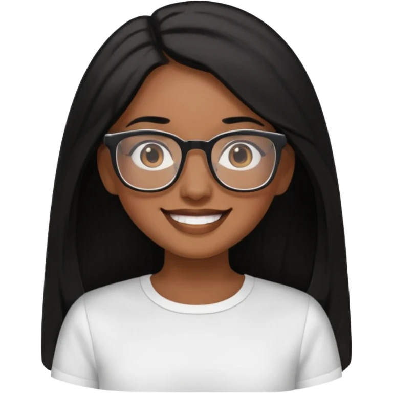 Cor da pele parda óculos um pouco quadrado cabelos longos e preto roupas blusinhas de manga curta emoji