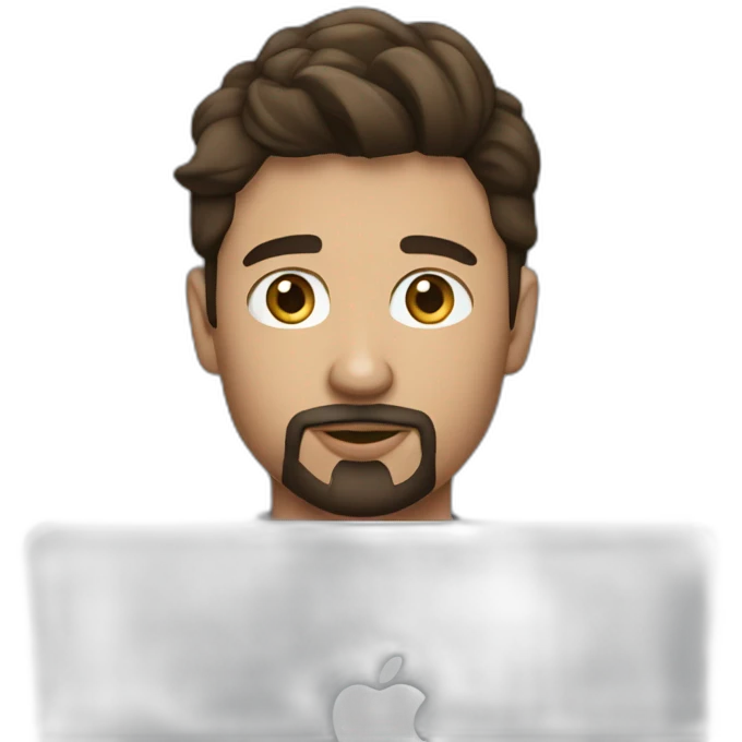 Young Brunette Man with goatee using macbook emoji