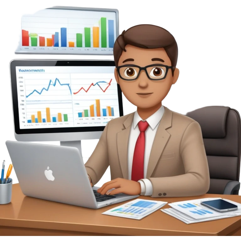 accountant at a desk with laptop and financial charts emoji