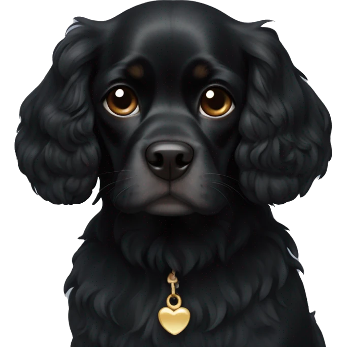 Small completely black king spaniel with black fur on his whole face and white fur on chest emoji