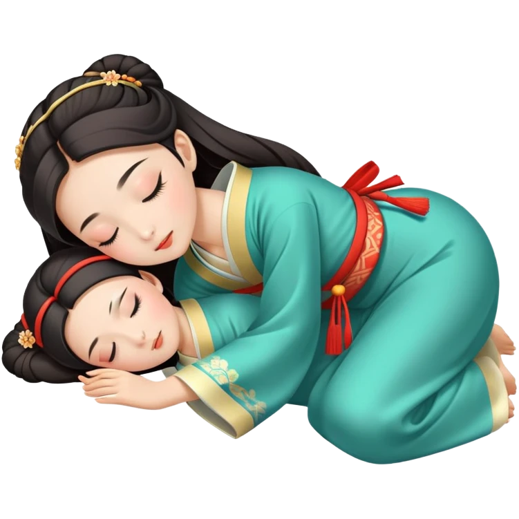 Beautiful girl in Hanfu lying on the ground sleeping emoji